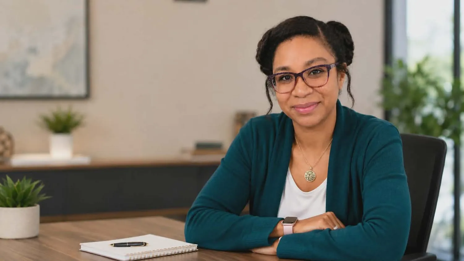 Miki Roberts, founder of Moonieful, at her desk