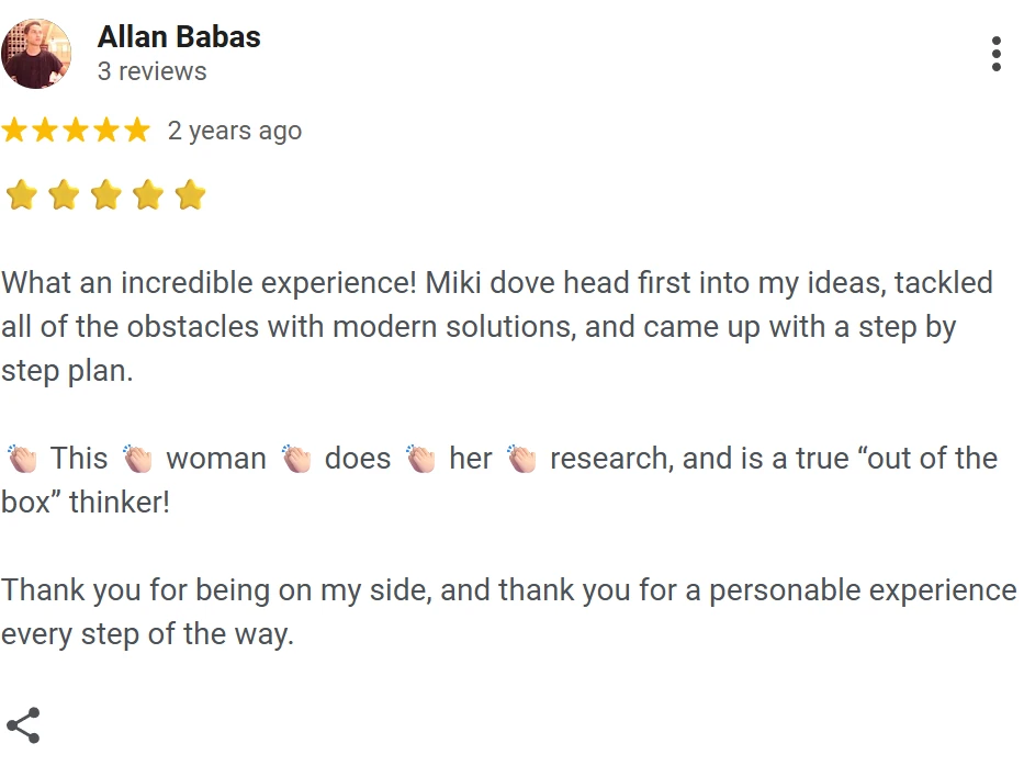 Google review from Allan Babas about working with Miki
